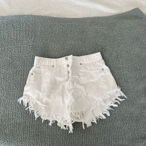White Frayed Hem Women Shorts